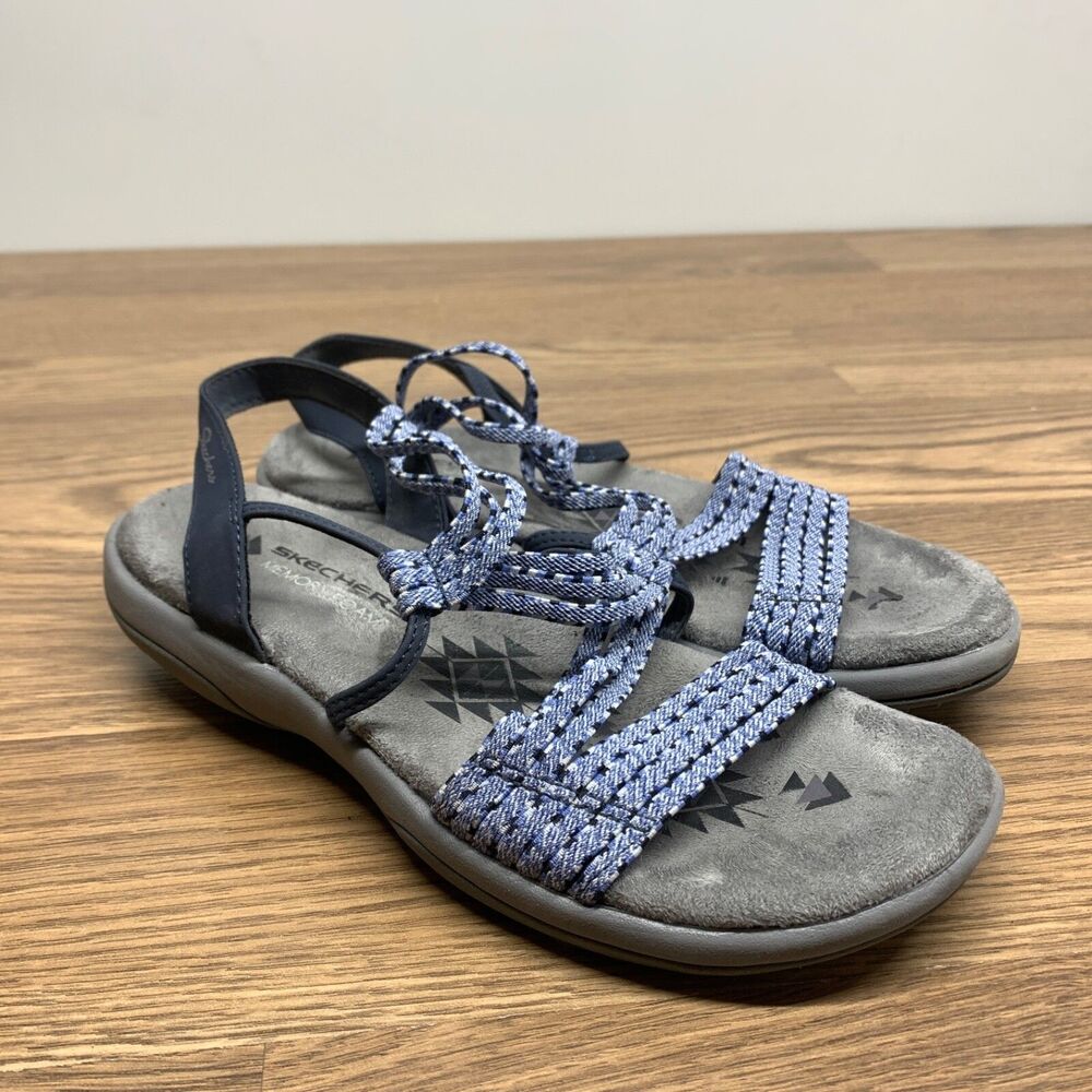 Skechers Women Reggae Slim Outdoor Sandals Flats Size 7 Blue Strappy